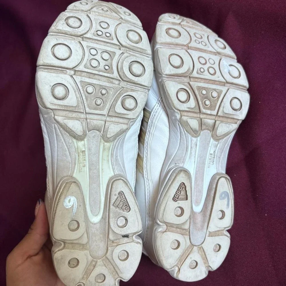 Adidas White & Gold Sneakers Womens Size 9.5 Athletic Training Shoes